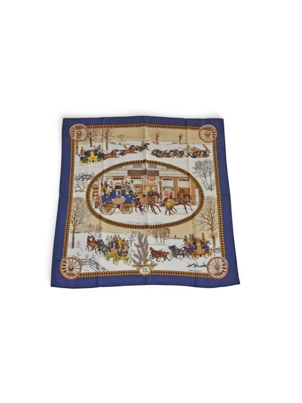 Hermes Carre 90 Scarf Winter Post L'hiver en Poste Vintage Navy White - Picture 1 of 9